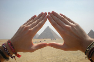 pyramids in triangle of hands